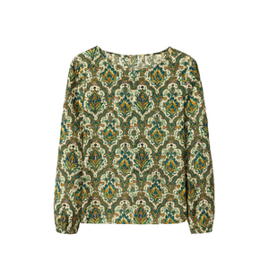 Talbots Lightweight Cotton Floral Lattice Blouse with Metallic Gold Accents